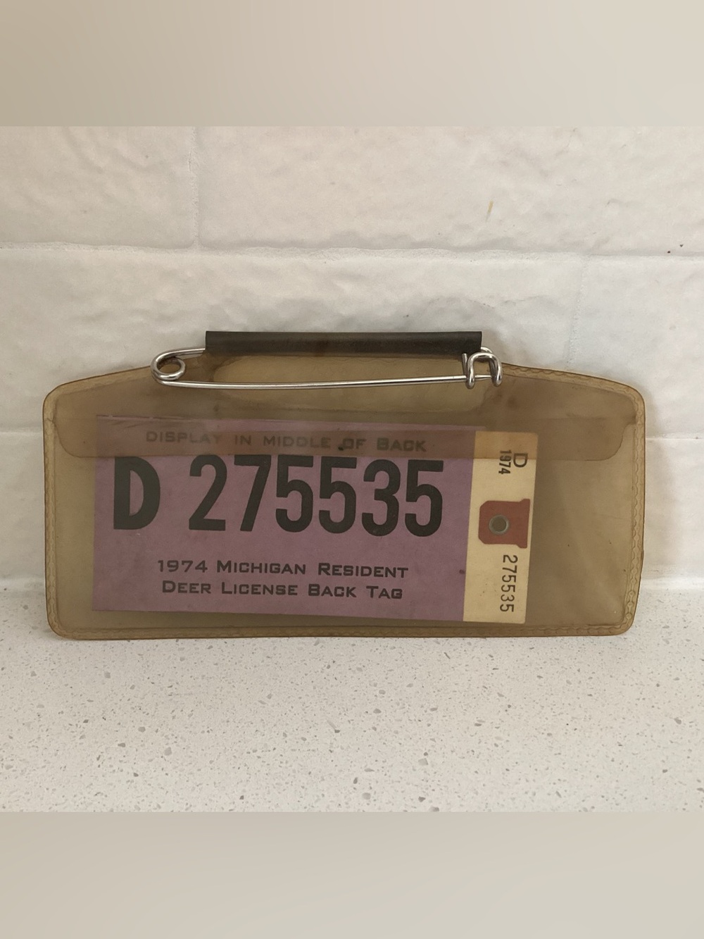 Vtg. Michigan Resident Deer License Back Tag 1974 preserved inside its original